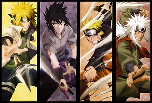 Naruto Shippuden Naruto, Sasuke, Minato, and Jeriah poster, Naruto Shippuuden, Uzumaki Naruto, Uchiha Sasuke, Jiraiya HD wallpaper