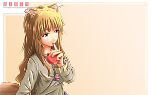 yellow haired female anime character, Holo, Spice and Wolf, Okamimimi