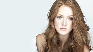 brown haired female, actress, Maggie Geha, blue eyes, face HD wallpaper