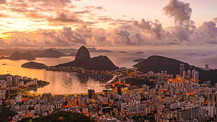 green mountain, city, cityscape, Rio de Janeiro, Brazil HD wallpaper