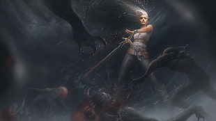 white haired woman holding sword character illustration, Ciri, The Witcher 3: Wild Hunt, video games, Cirilla Fiona Elen Riannon