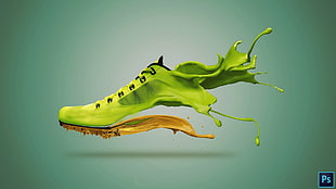 pair of green-and-black Nike cleats, photo manipulation, digital art