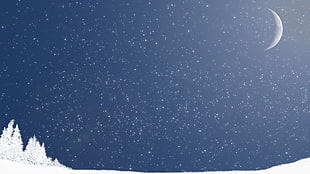 crescent moon and starry sky wallpaper, stars, snow, Moon, artwork