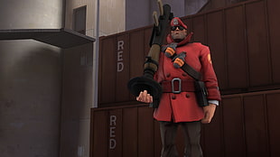 man holding RPG rocket illustration, Soldier (TF2), Team Fortress 2 HD wallpaper