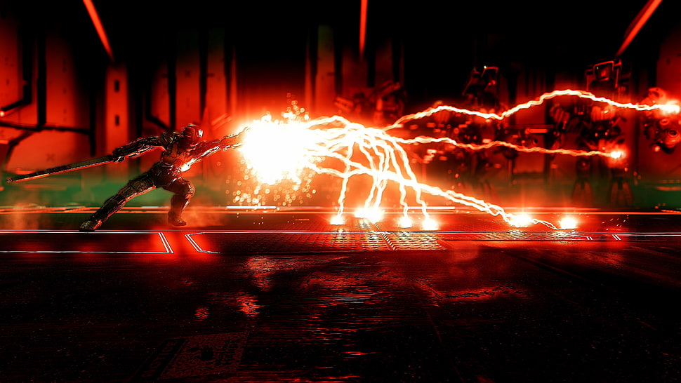 animated character with electric superpowers digital wallpaper, red, Shadow Warrior, Shadow Warrior 2, Ninja HD wallpaper