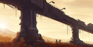two person near bridge digital wallpaper, apocalyptic, bridge, digital art