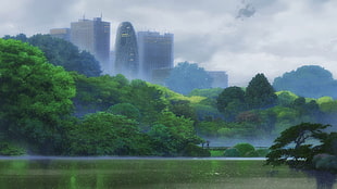 green leafed trees, nature, anime, The Garden of Words, Makoto Shinkai 