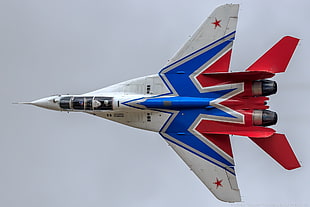 red, white, and blue jet plane, aircraft, military aircraft, Russian Army, army