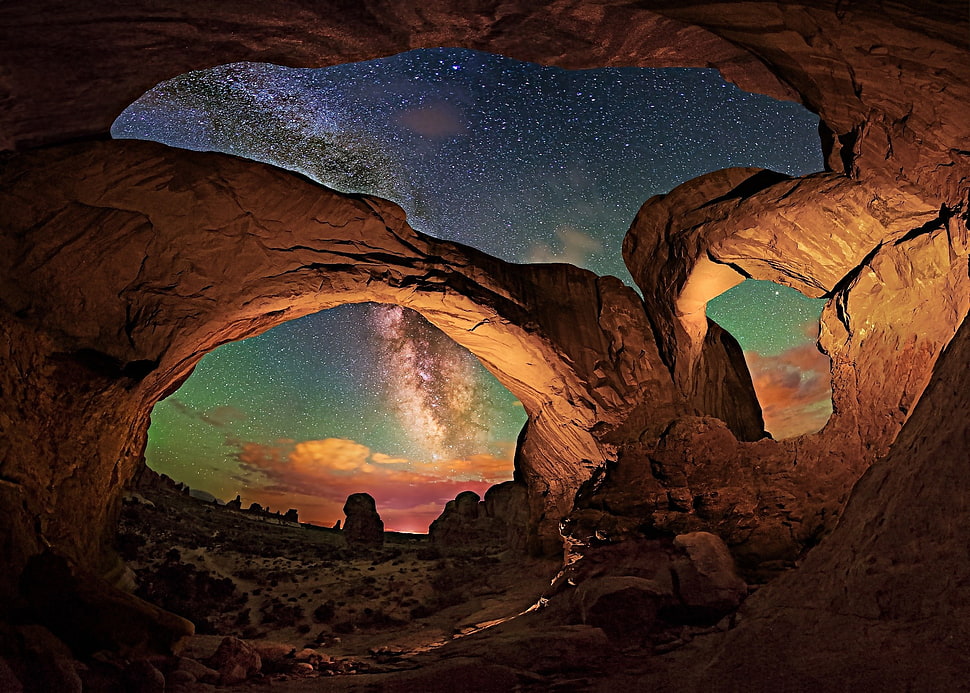Arches National Park, nature, landscape, Milky Way, starry night HD wallpaper
