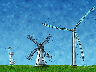 windmill painting, Vladstudio, windmill, artwork, turbines