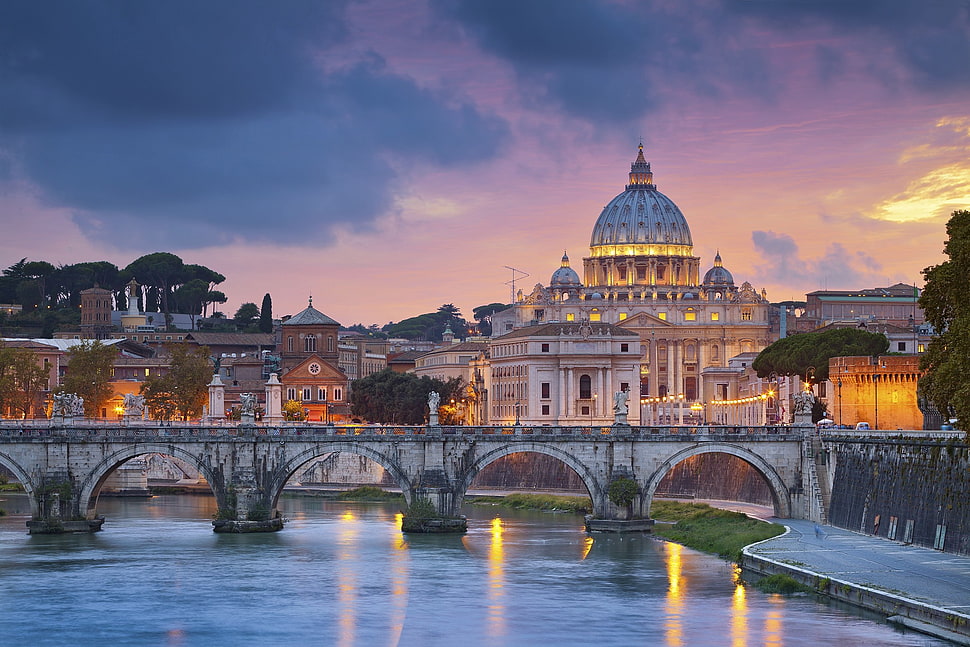 gray concrete bridge, Rome, Italy, Vatican City, cathedral HD wallpaper