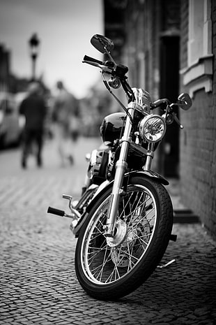black and white photo of a motorcycle HD wallpaper