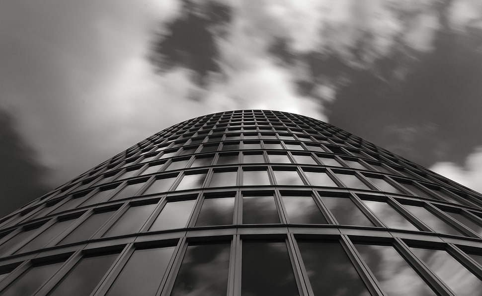 glass panel window building on low angle view photography HD wallpaper