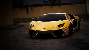 gold Lamborghini sport car, car, Lamborghini Aventador, yellow