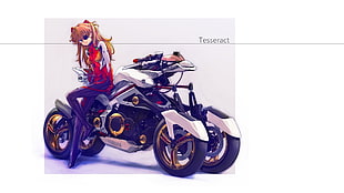 brown haired female anime character beside white 4-wheel motorcycle digital wallpaper
