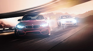 red and white BMW cars