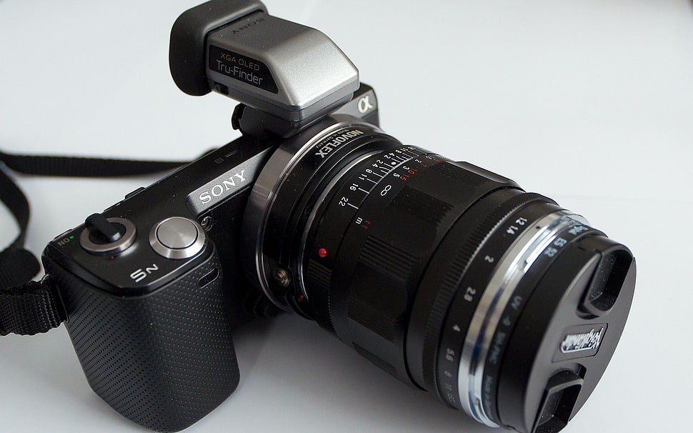 black Sony DSLR camera HD wallpaper