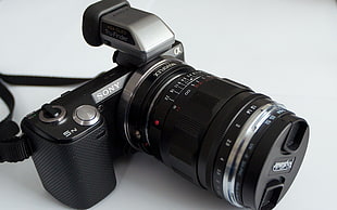 black Sony DSLR camera HD wallpaper