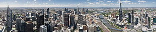 aerial photo of cityscape, city, triple screen, Melbourne HD wallpaper