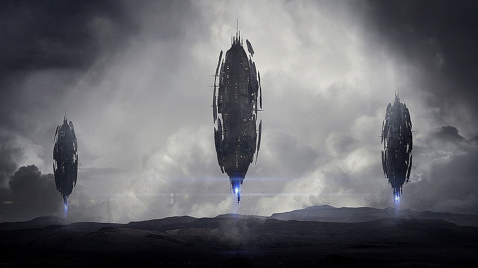 three space ship wallpaper, artwork, science fiction HD wallpaper