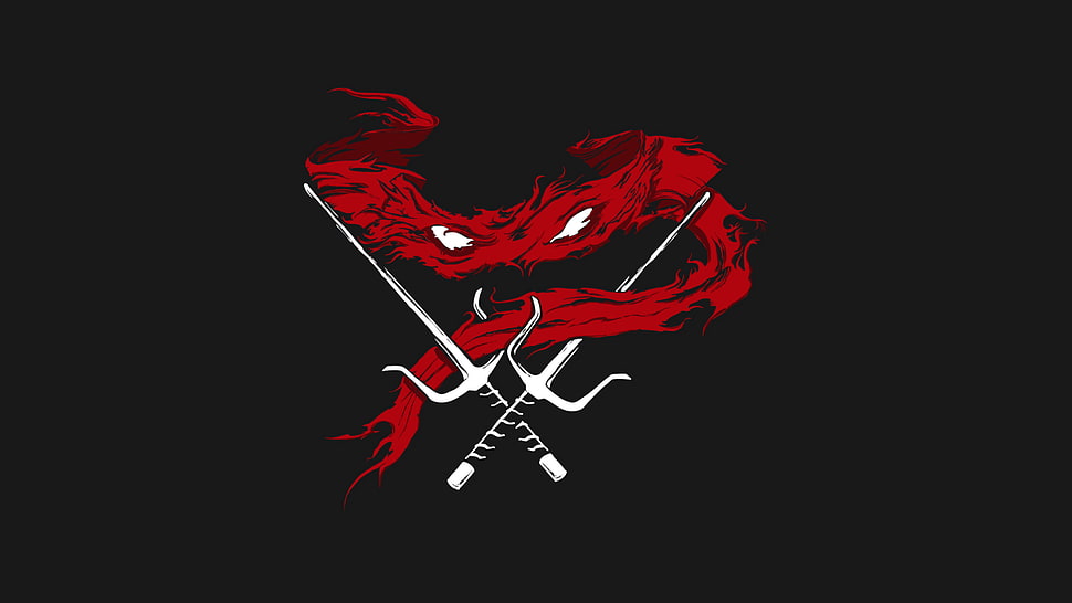 red and silver sai sword logo, Teenage Mutant Ninja Turtles, red, Raphael, black HD wallpaper