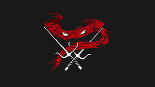red and silver sai sword logo, Teenage Mutant Ninja Turtles, red, Raphael, black