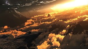 top view of white and yellow skies during sunset