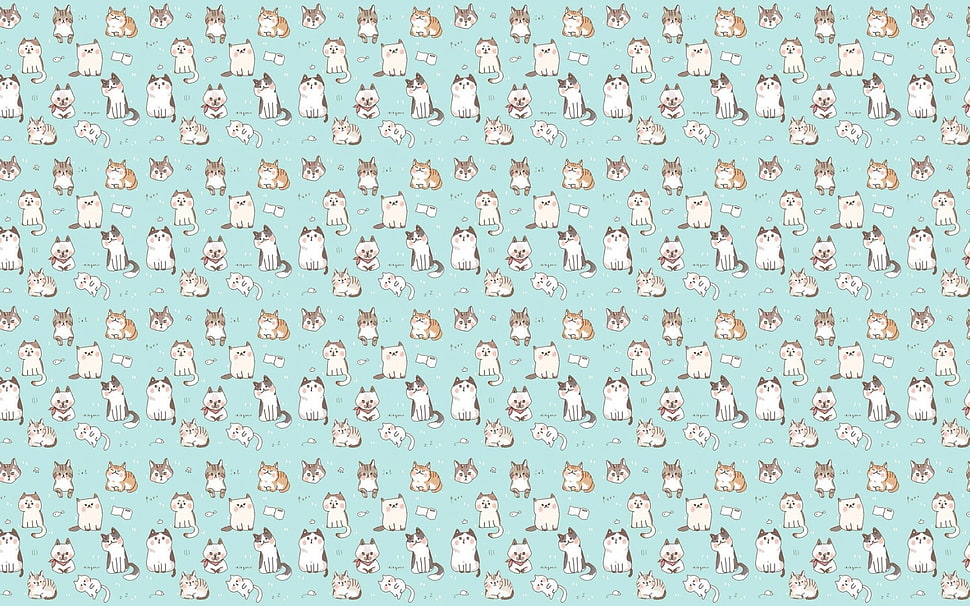 white and brown cat illustration HD wallpaper