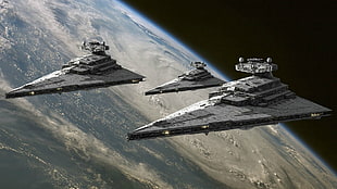 three black spaceships, Star Wars, science fiction, Star Destroyer