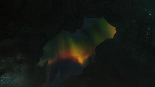 green, orange, and red aurora, The Elder Scrolls V: Skyrim, aurorae HD wallpaper