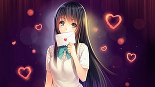 female anime character, manga, letter, love