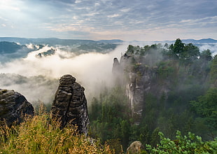 aerial view of mountain with clouds HD wallpaper