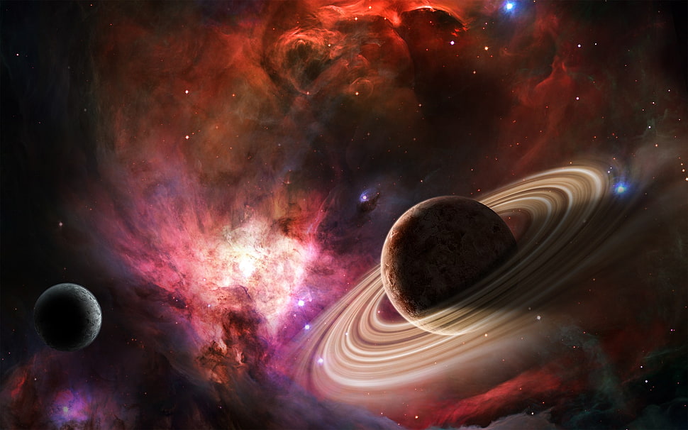 planets in galaxy, space, planet, digital art, space art HD wallpaper