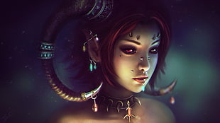 female with horn animated character HD wallpaper
