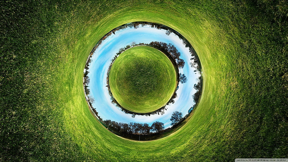 green and multicolored illustration, panoramic sphere, nature, circle, abstract HD wallpaper