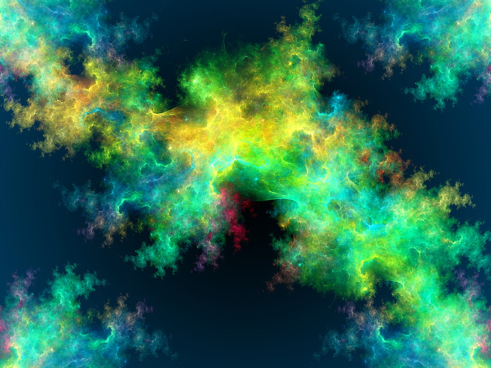 green, yellow, and blue illustration HD wallpaper