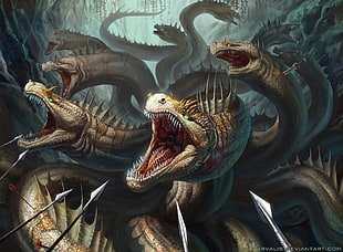 multi-headed dragon poster, hydra HD wallpaper