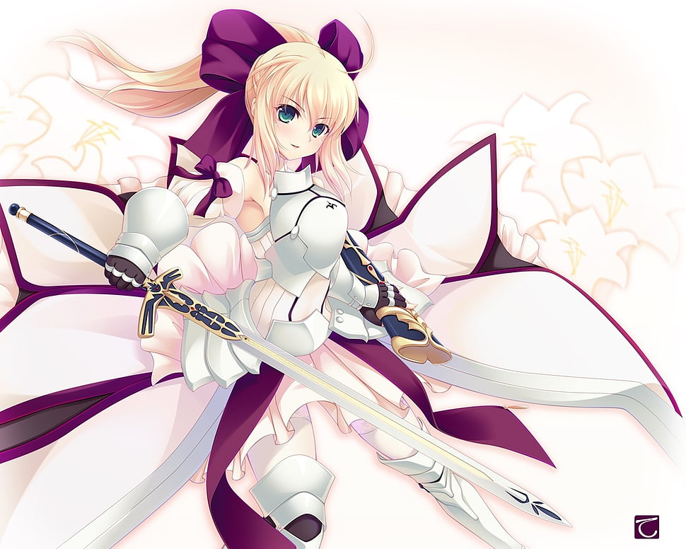 female blond hair with armor anime character HD wallpaper