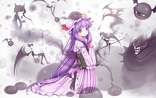 purple haired girl illustration HD wallpaper
