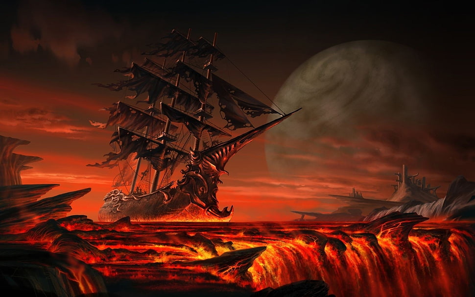 white and brown galleon ship game cover, digital art, sailing ship, water, sea HD wallpaper