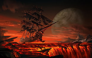 white and brown galleon ship game cover, digital art, sailing ship, water, sea HD wallpaper