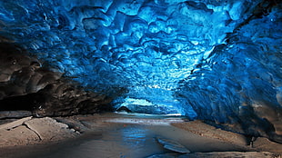 brown cave, ice, glaciers, nature, landscape