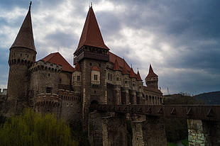brown concrete castle, Corvin, castle, Romania, landscape