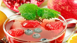 clear glass cup with strawberries HD wallpaper