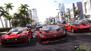 three red sports cars, Nvidia, The Crew, video games, Lamborghini