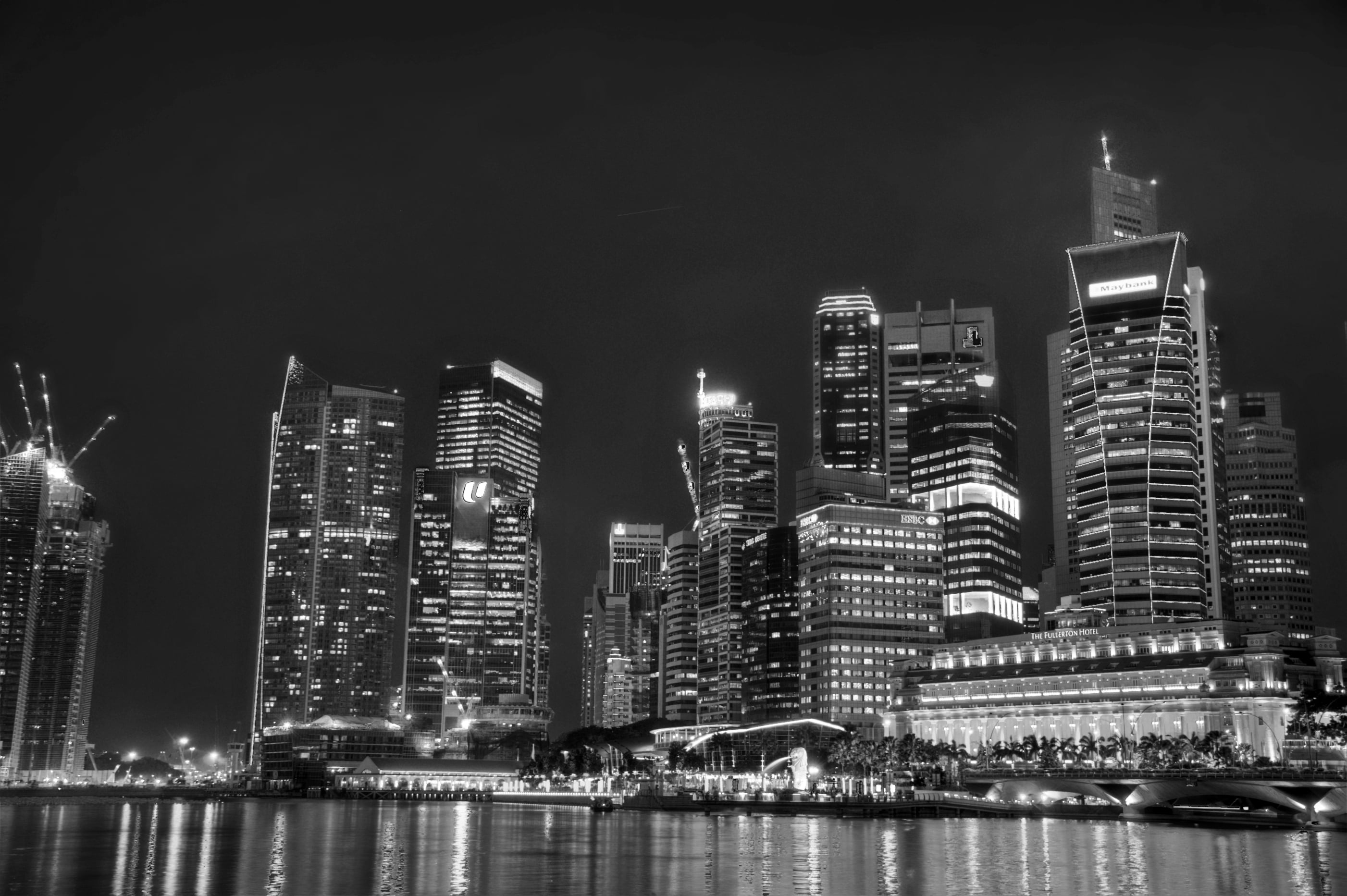 gray scale photo of buildings