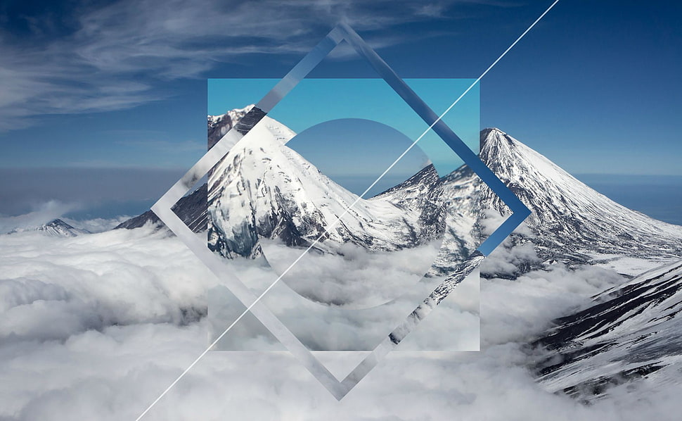 mountain coated with snow, polyscape, mountains, snow, digital art HD wallpaper