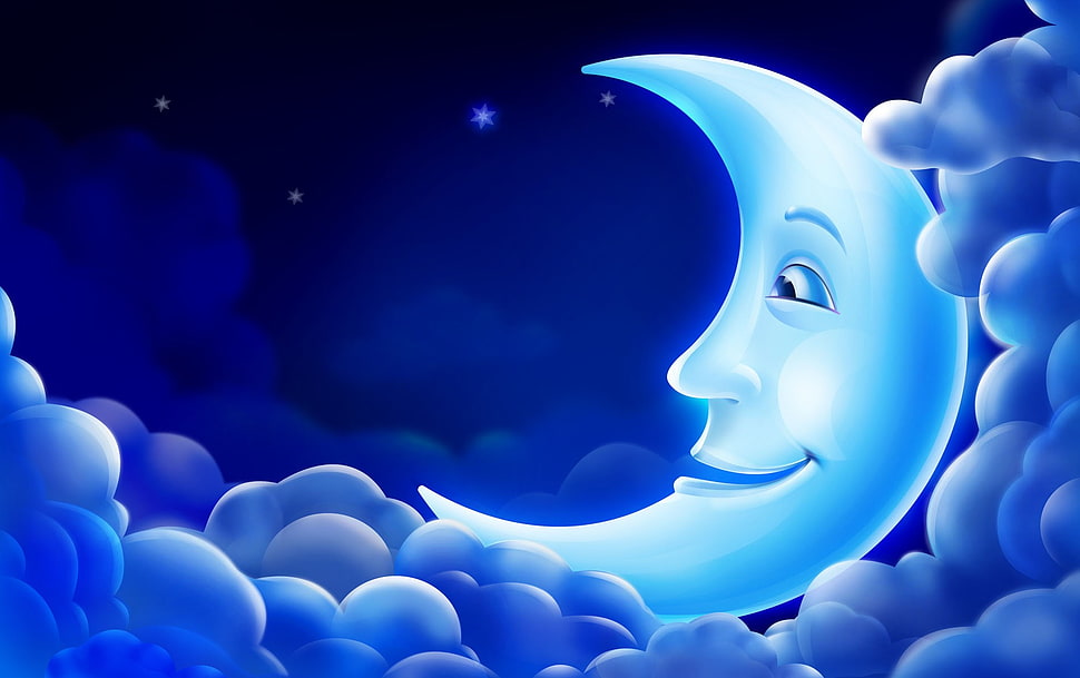 crescent moon cartoon illustration HD wallpaper