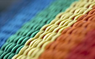 yellow, orange, and blue textile, colorful, macro, fabric HD wallpaper