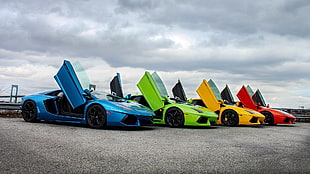 four assorted-color sports cars, Lamborghini, car, Lamborghini Aventador